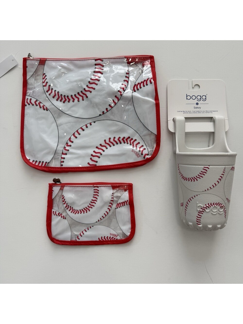 NEW BOGG Bag Baseball Accessories 3pc Set Pouches Bevy Cup Holder Red White